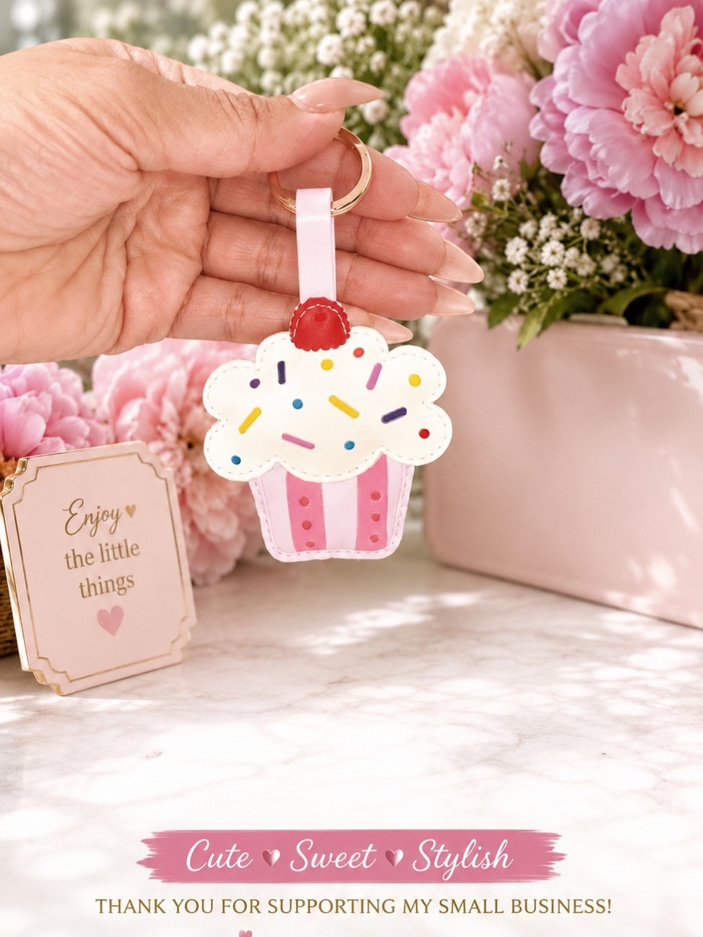 Pink Cupcake Keychain Bag Charm